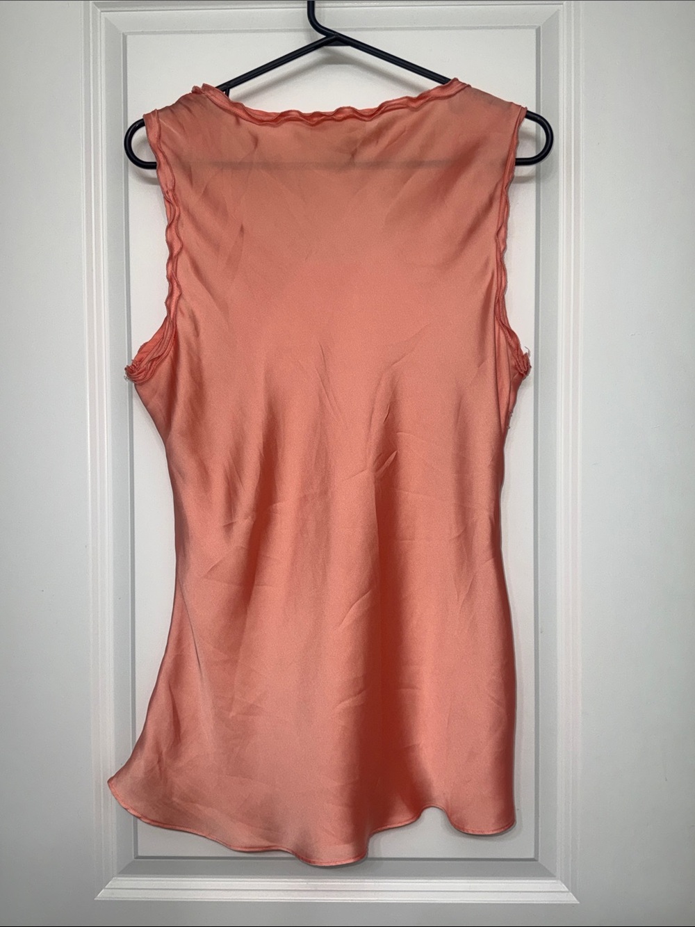 Large Kenar Coral Pink Satin Ruffle Appliqué Sleeveless Camisole - Picture 7 of 8